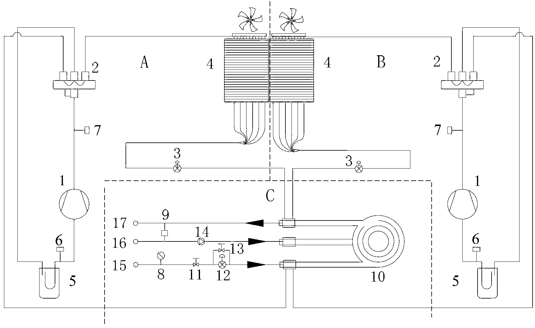 Thermostatic flow regulating device of single-heating type heat-pump water heating unit and control method of thermostatic flow regulating device