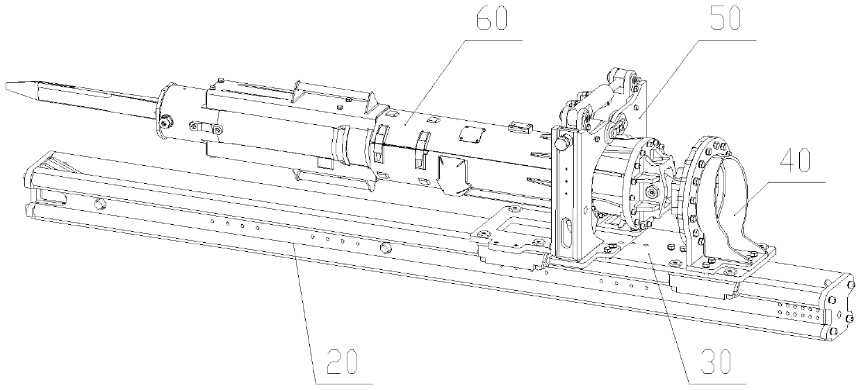 Splitting and propelling mechanism and drill jumbo containing same