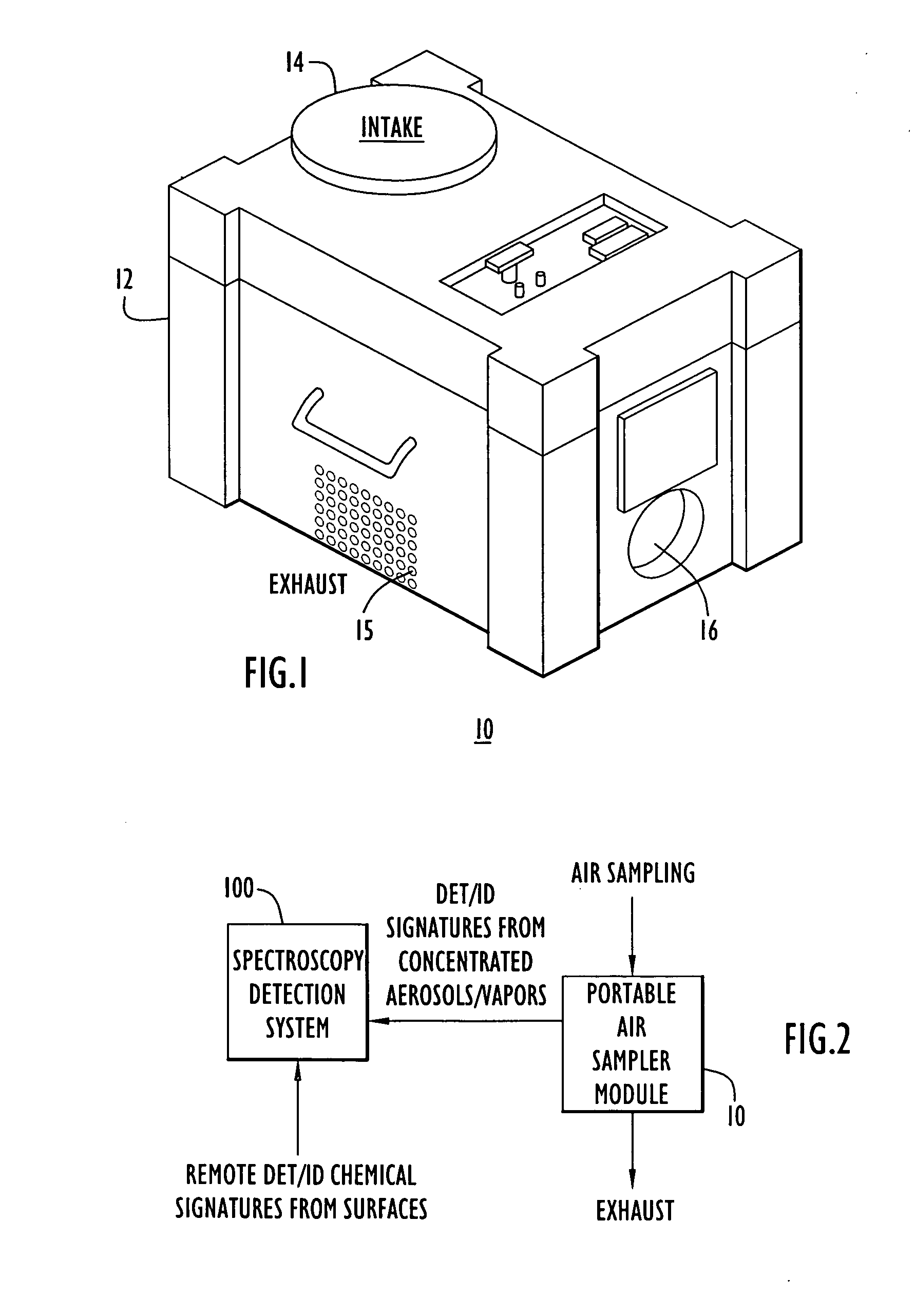 Air sampler module for enhancing the detection capabilities of a chemical detection device or system