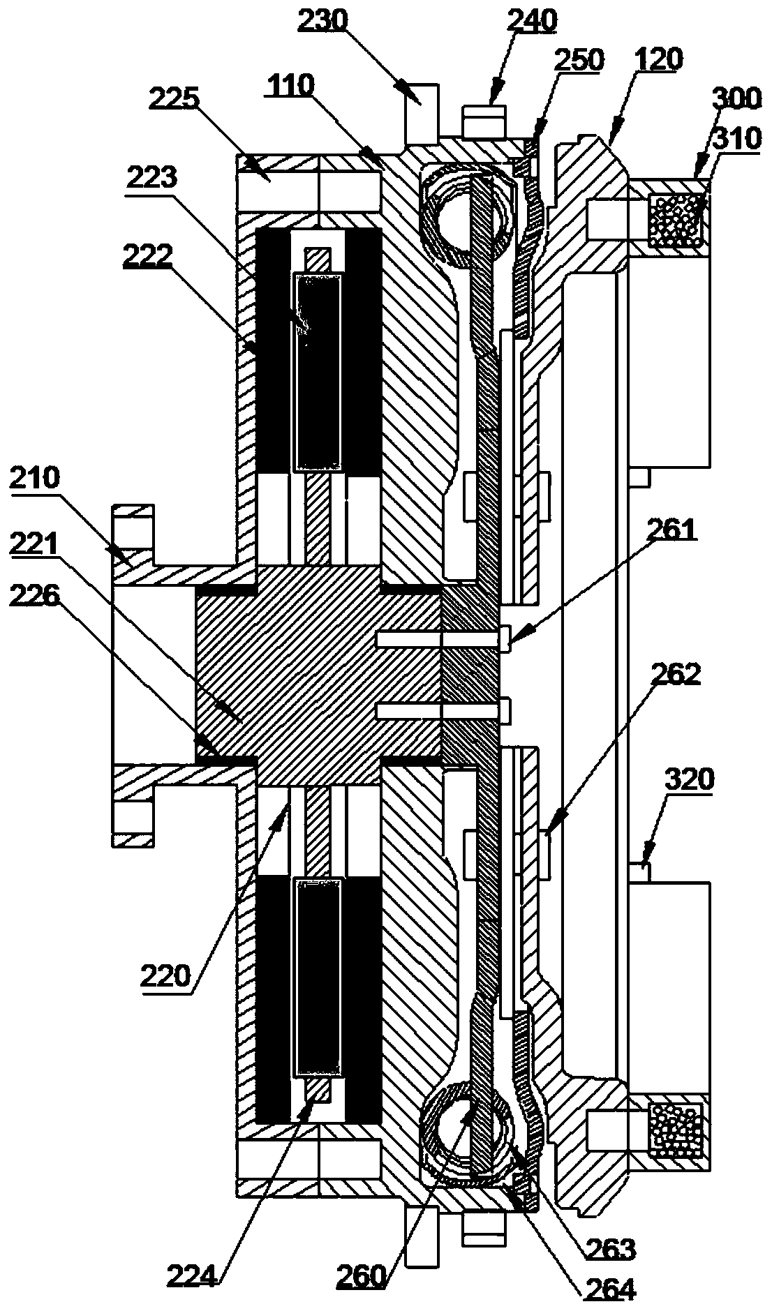 A composite adjustable transmission system torsional vibration damping device with particle damping and electromagnetic damping