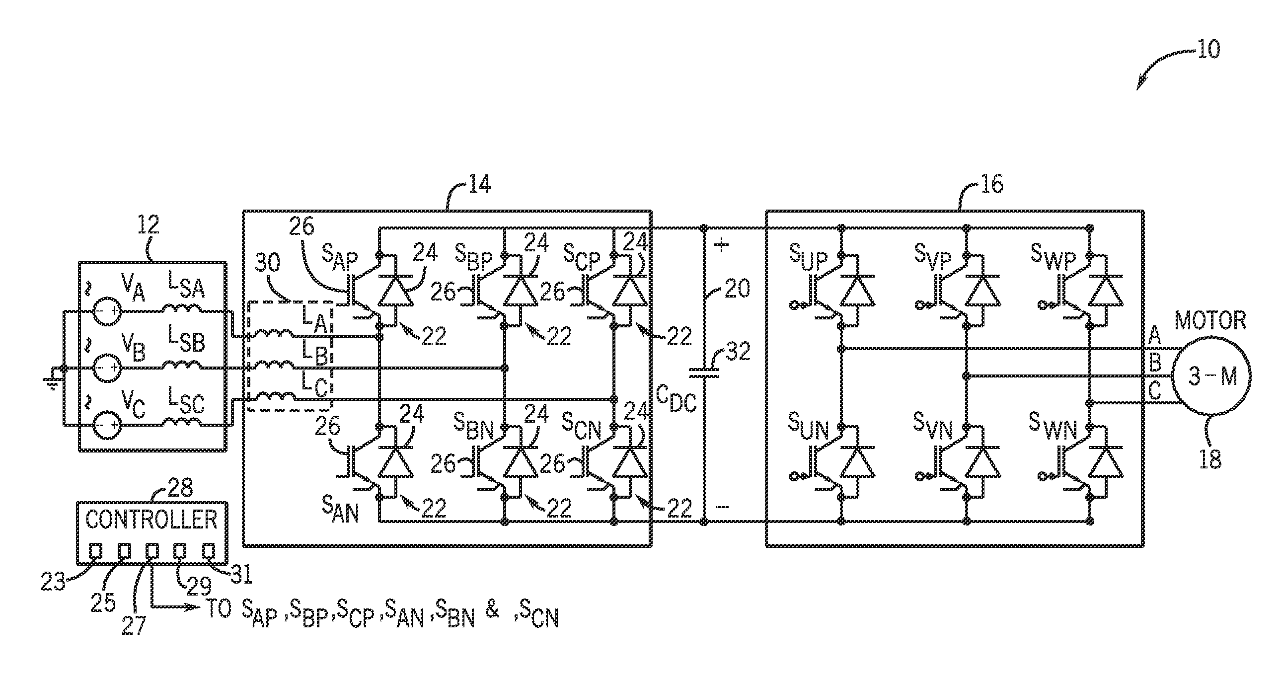 Single phase operation of a three-phase drive system