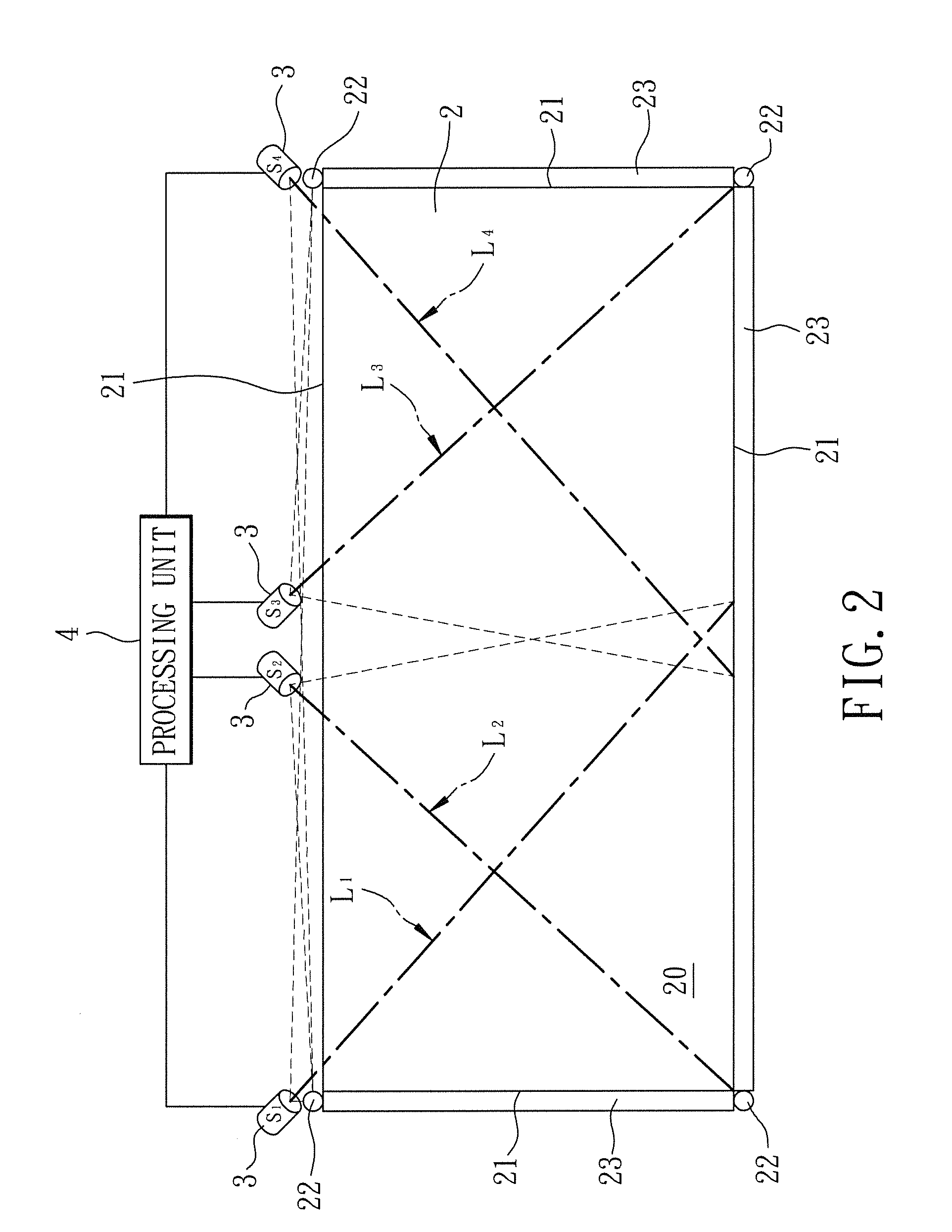 Optical touch panel and method of detecting touch point positions on an optical touch panel