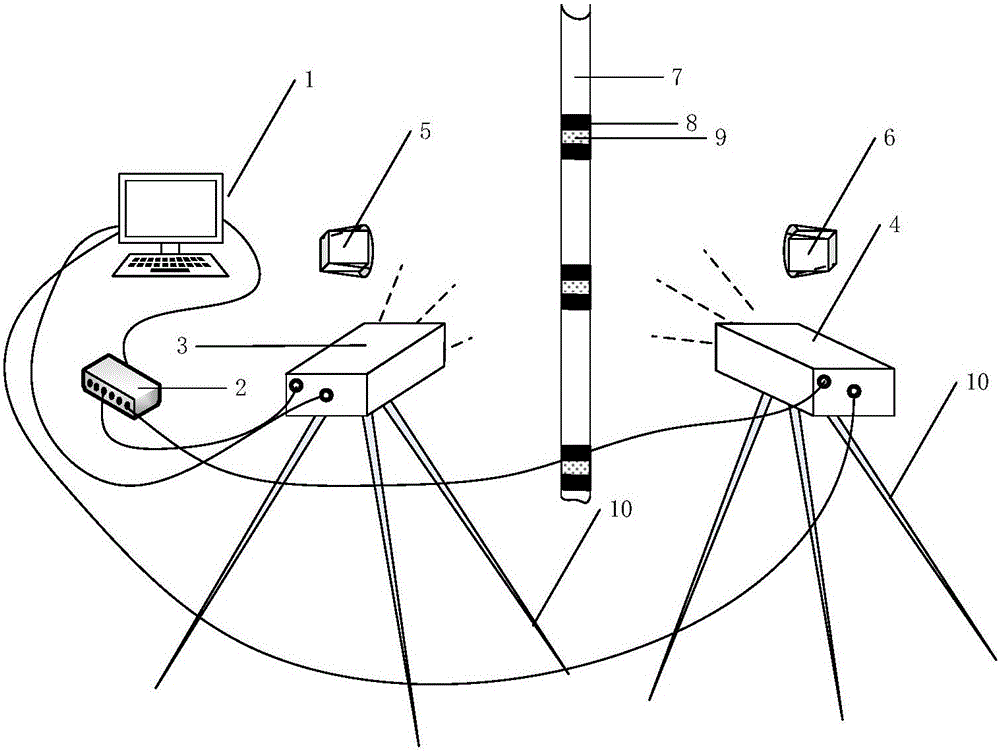 Cross axis type image measuring method for glass pipeline three-dimensional kinematic analysis