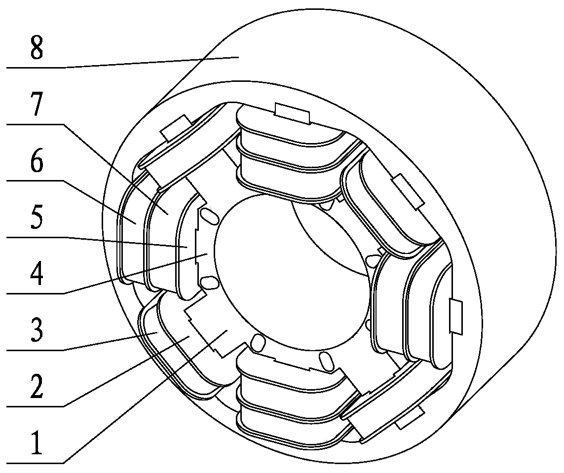 Pole arc length-variable phase-shift starting motor stator