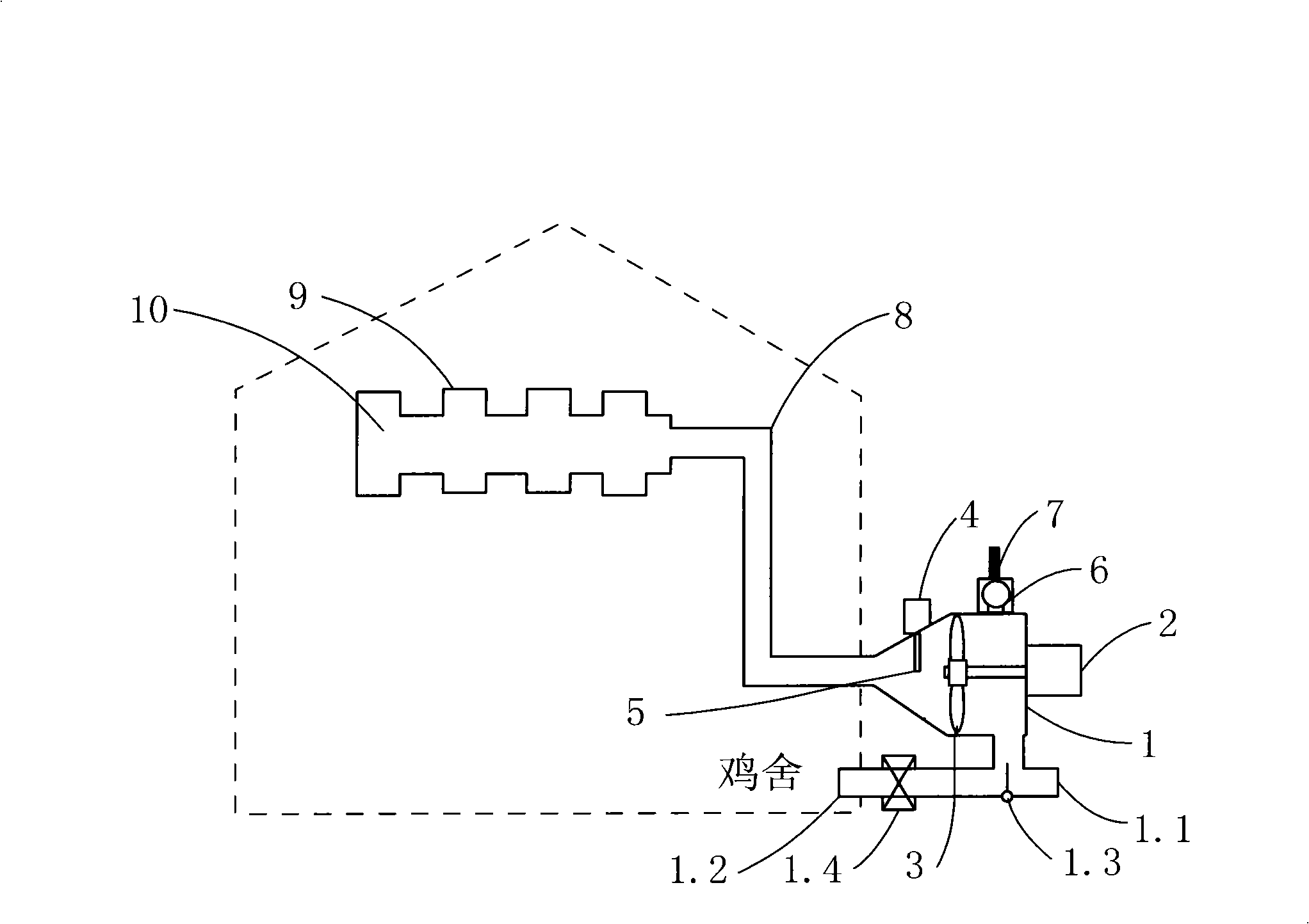 Device for exchanging, disinfecting and purifying air of chicken coop