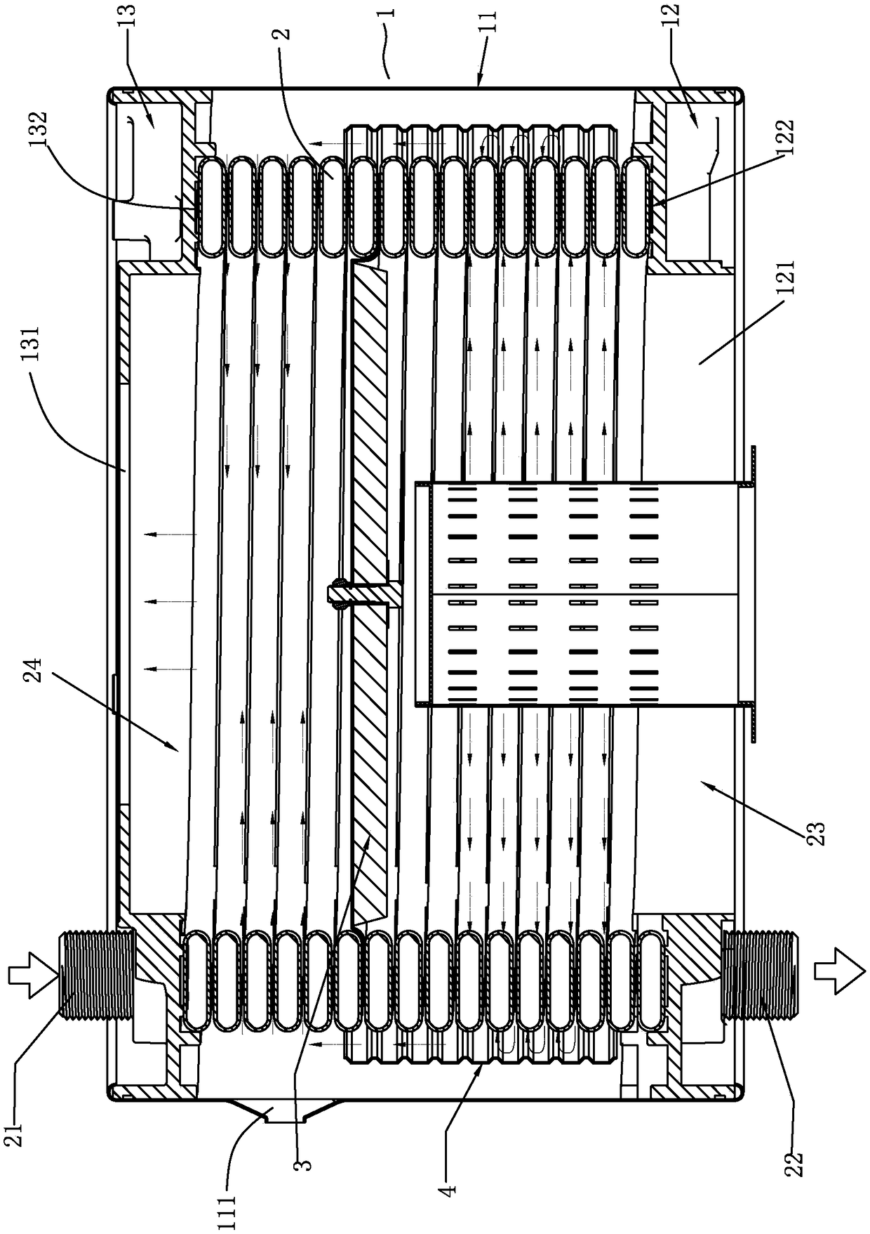 Cylindrical heat exchanger with high heat exchange efficiency