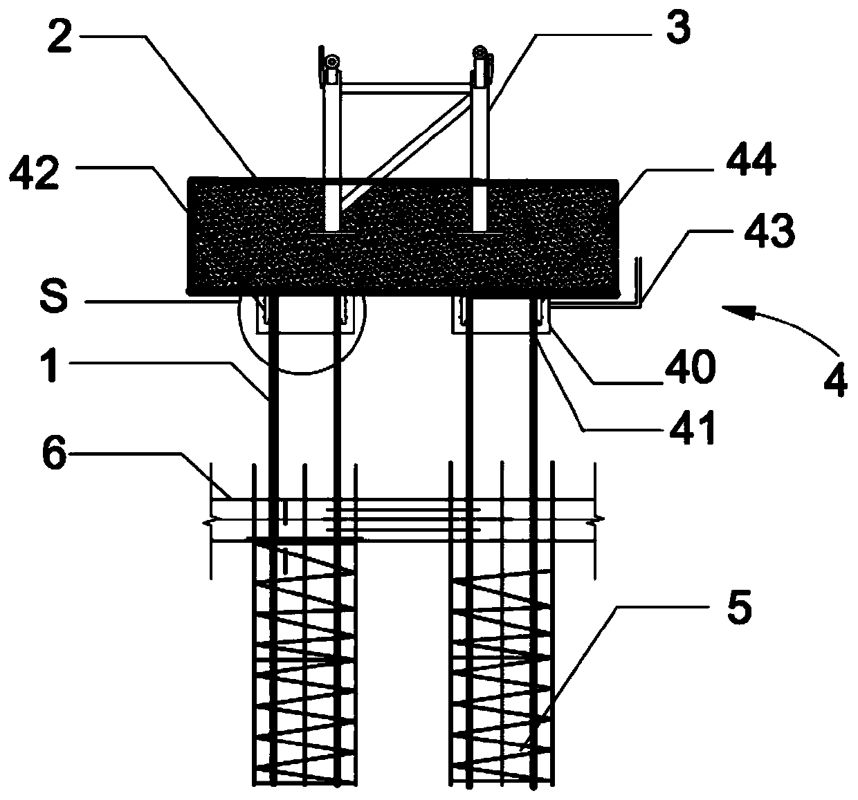 Construction method of foundation reinforcement structure of high pile cap tower crane