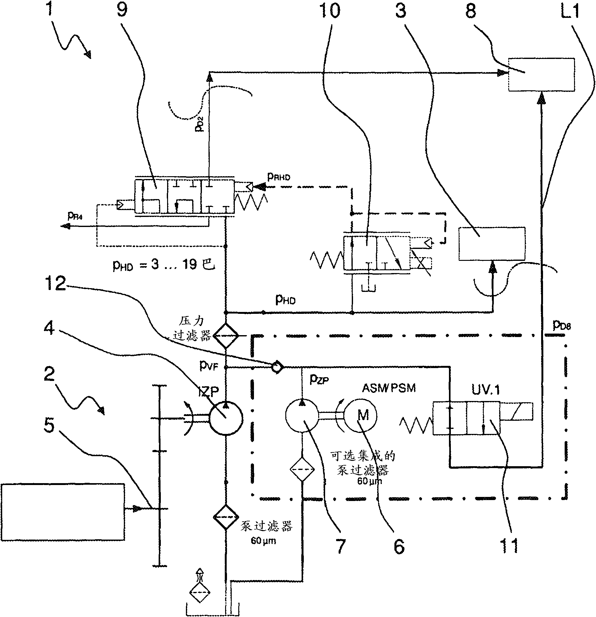 Hydraulic system of a transmission unit, comprising a main transmission pump and an auxiliary pump