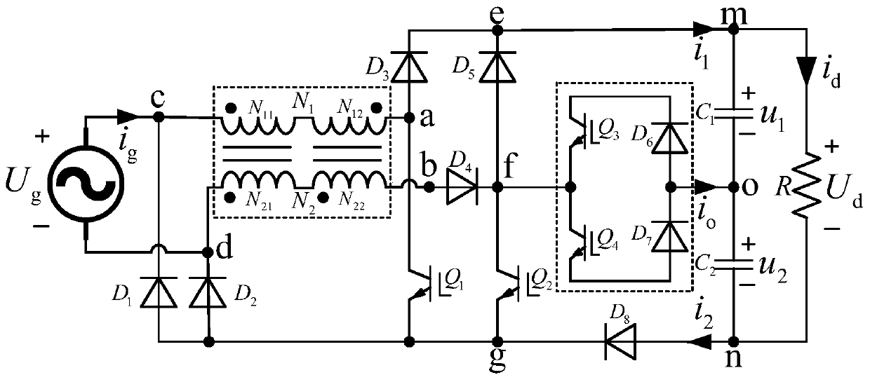 Single-phase double-boosting bridgeless five-level rectifier based on bidirectional tube plug-in type structure