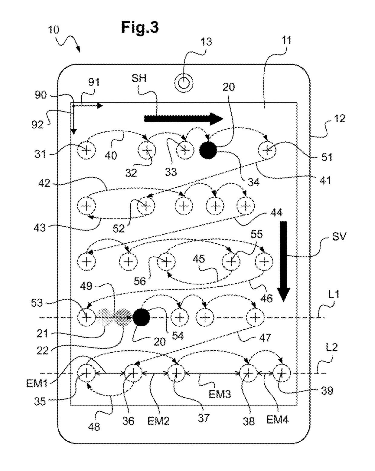 Device for testing the visual behavior of a person, and method for determining at least one optical design parameter of an ophthalmic lens using such a device