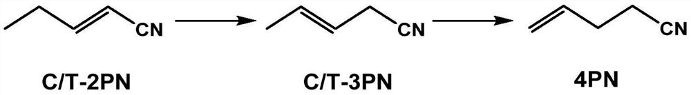 2-pentenenitrile isomerization reaction generates the method for 3-pentenenitrile