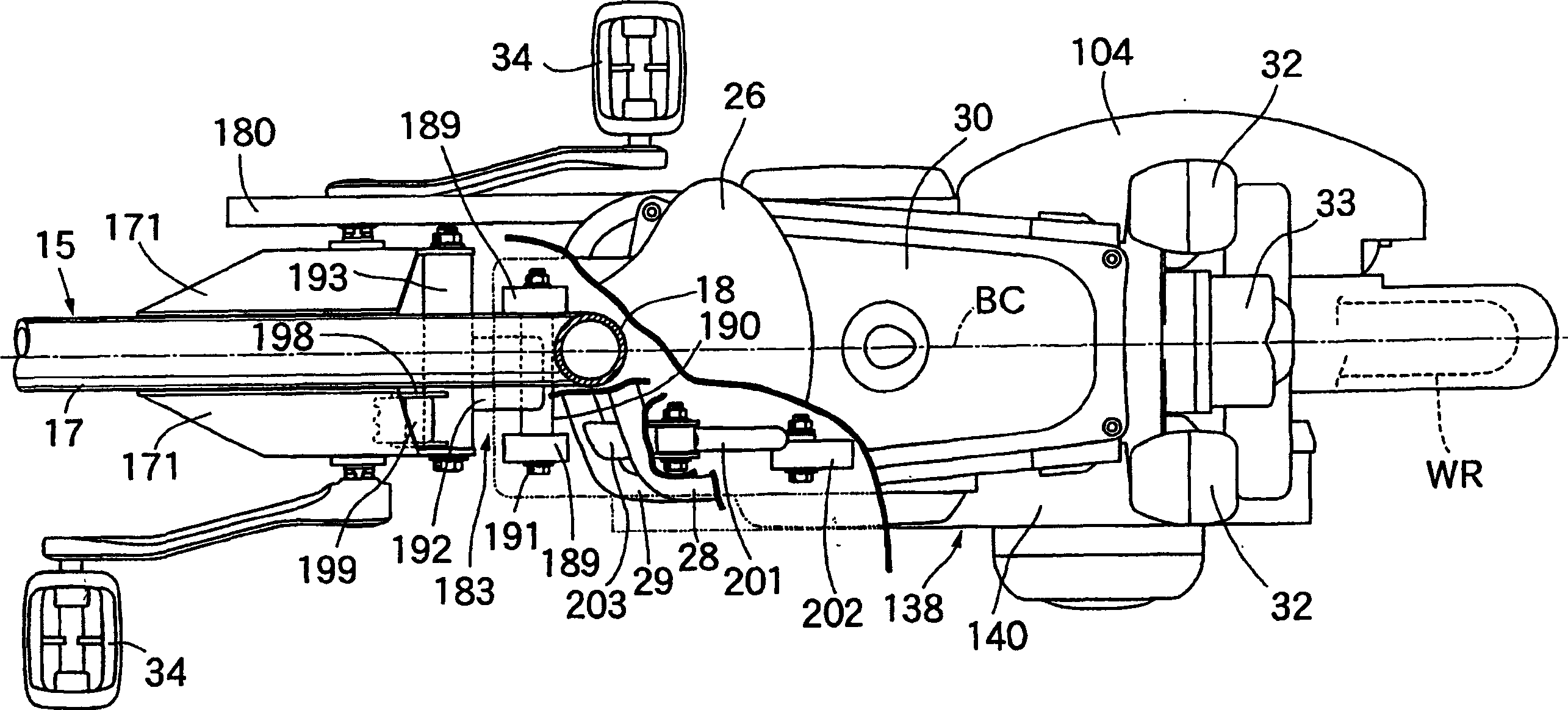 Two-wheel motorcycle power unit support structure