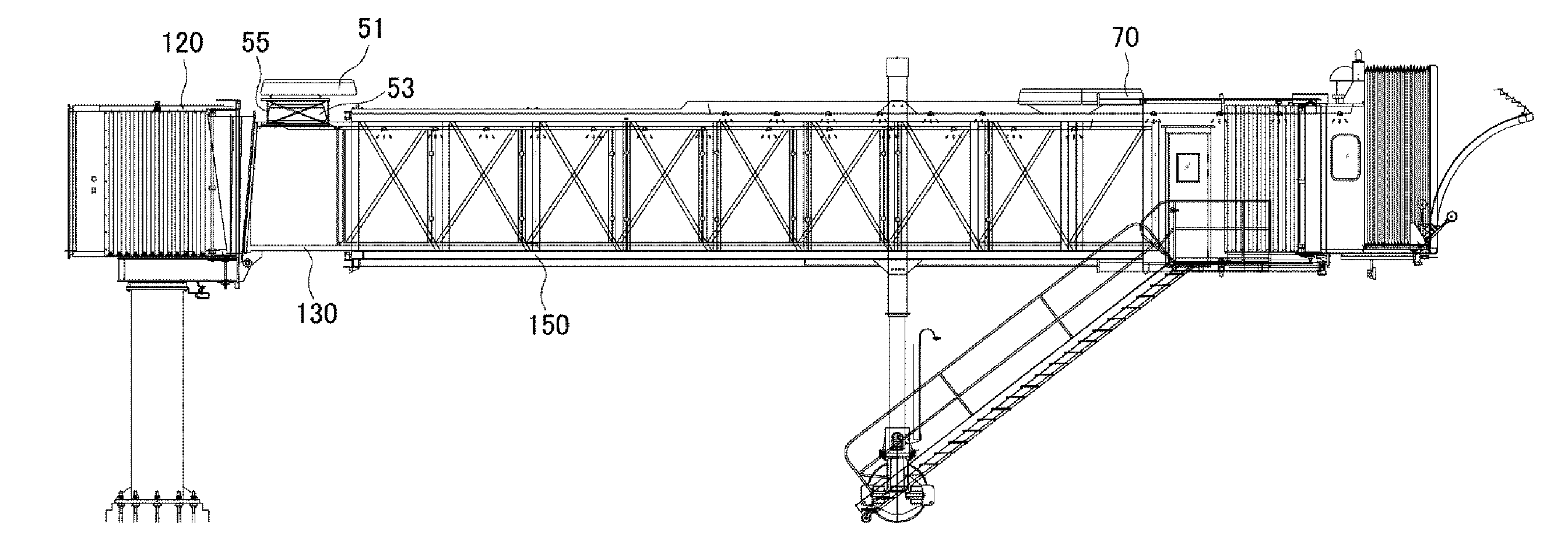 Tunnel air-conditioning apparatus, passenger boarding bridge including the apparatus, passenger boarding bridge air-conditioning system, and system for controlling same