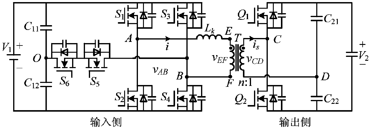 Bi-directional hybrid bridge dc-dc converter and half-period volt-second area balance control method