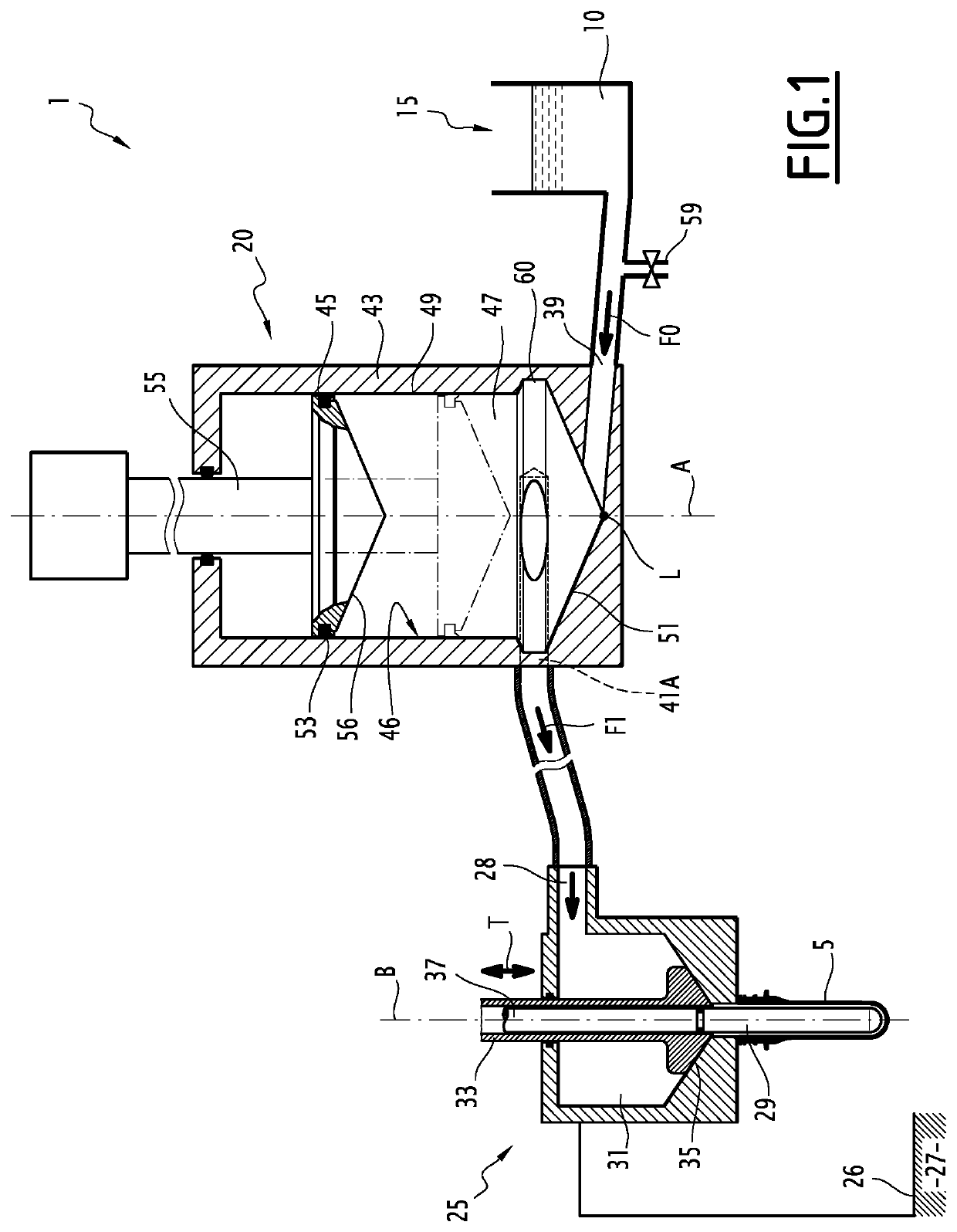 Injection device for a forming and filing a container using a pressurized liquid