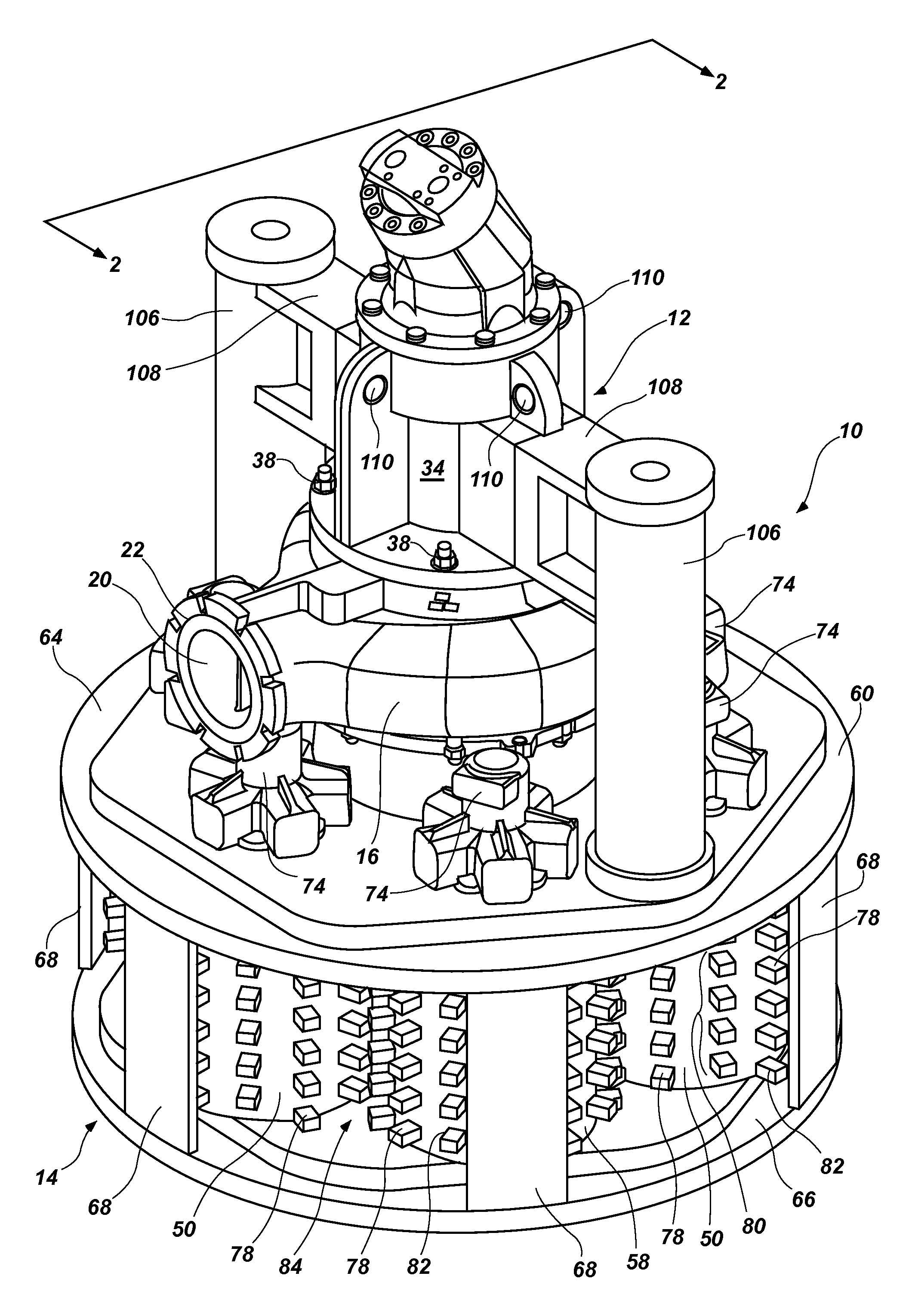 Pump and submersible solids processing arrangement