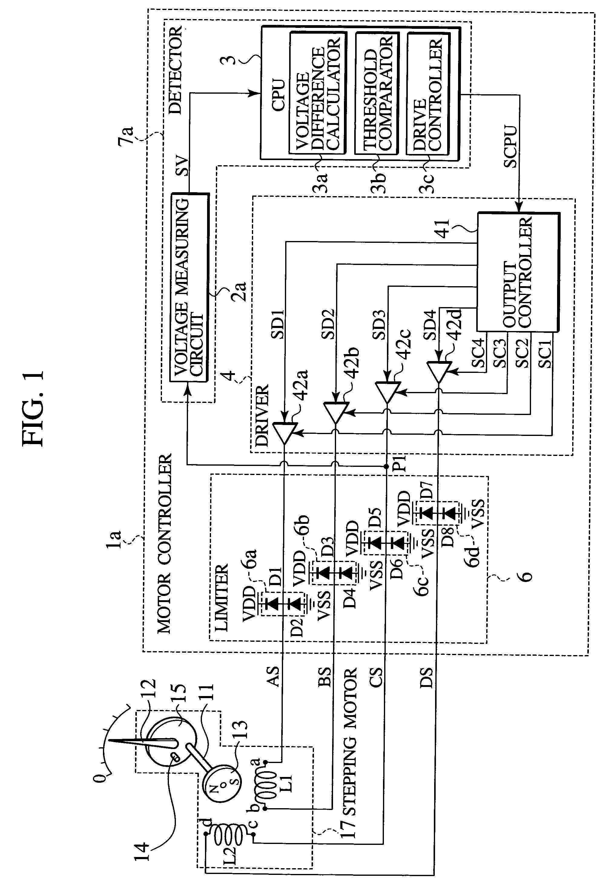 Motor controller, semiconductor integrated circuit, indicating instrument and method for controlling a motor