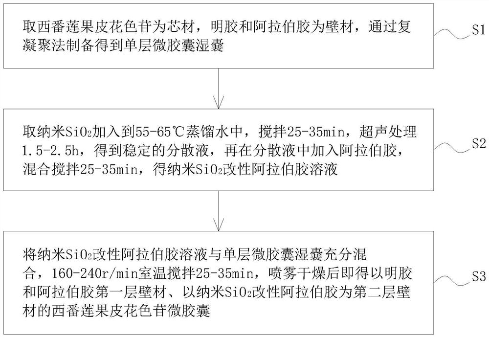 Passiflora caerulea L fruit peel anthocyanin microcapsule and secondary embedding preparation method thereof