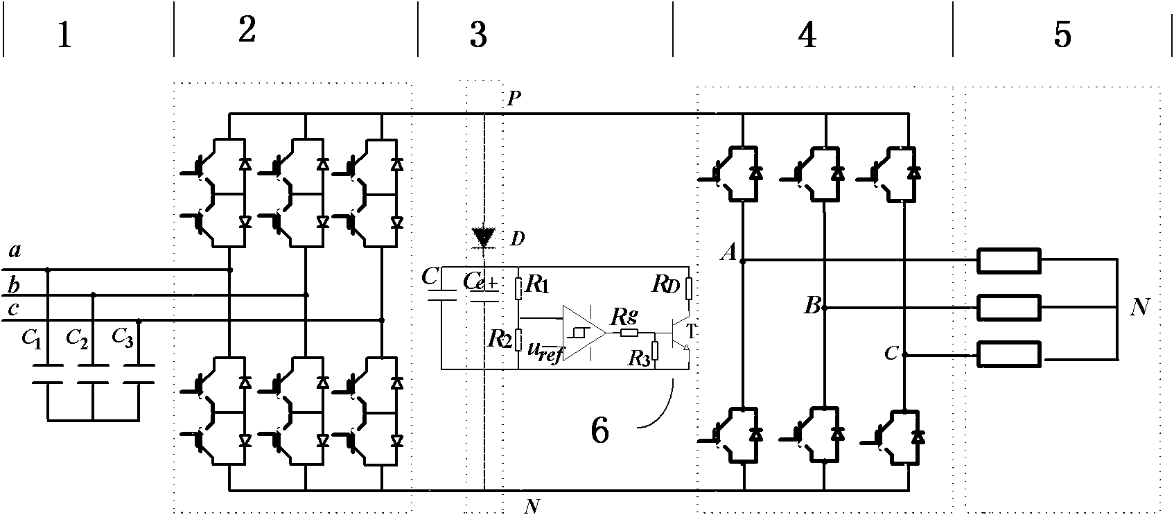 Clamping absorption integrated circuit for two-stage matrix converter
