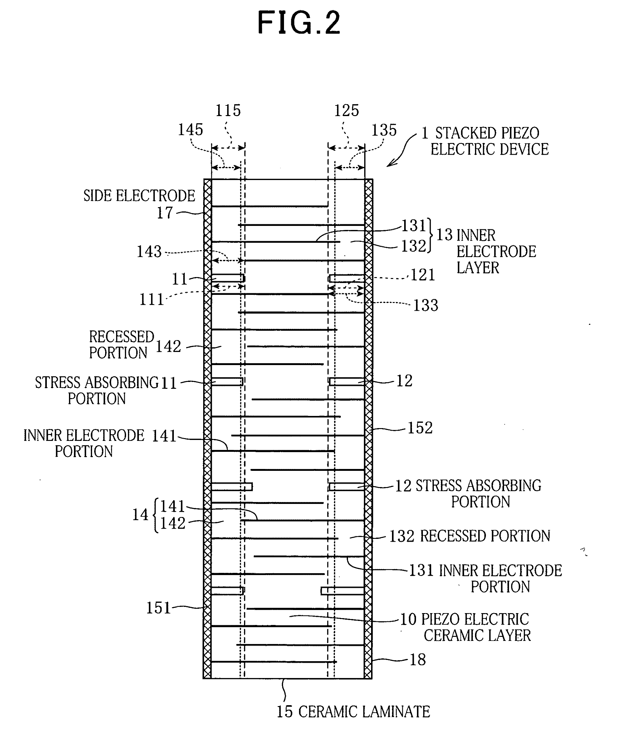 Stacked piezoelectric device