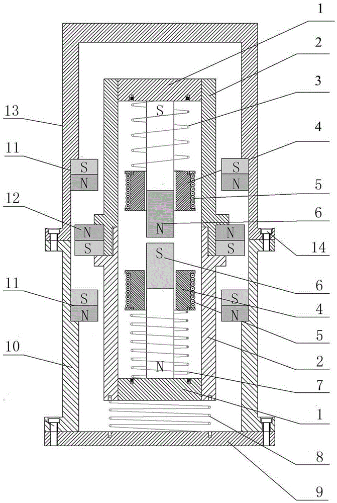 Electromagnetic type nonlinear resonance upscaling vibration energy collecting device