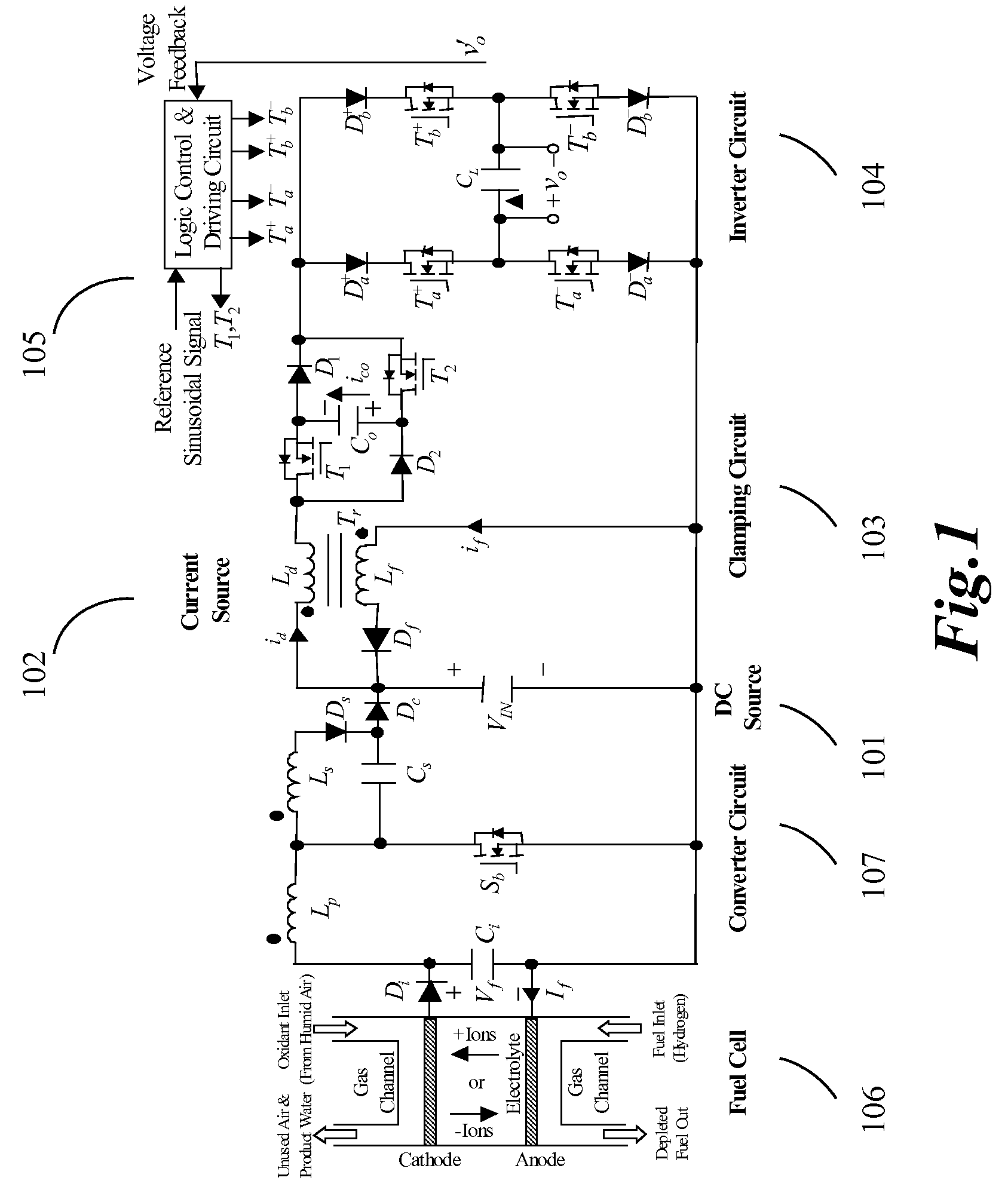 Current source wave voltage inverter voltage-clamping and soft-switching techniques, and fuel cell system using the same