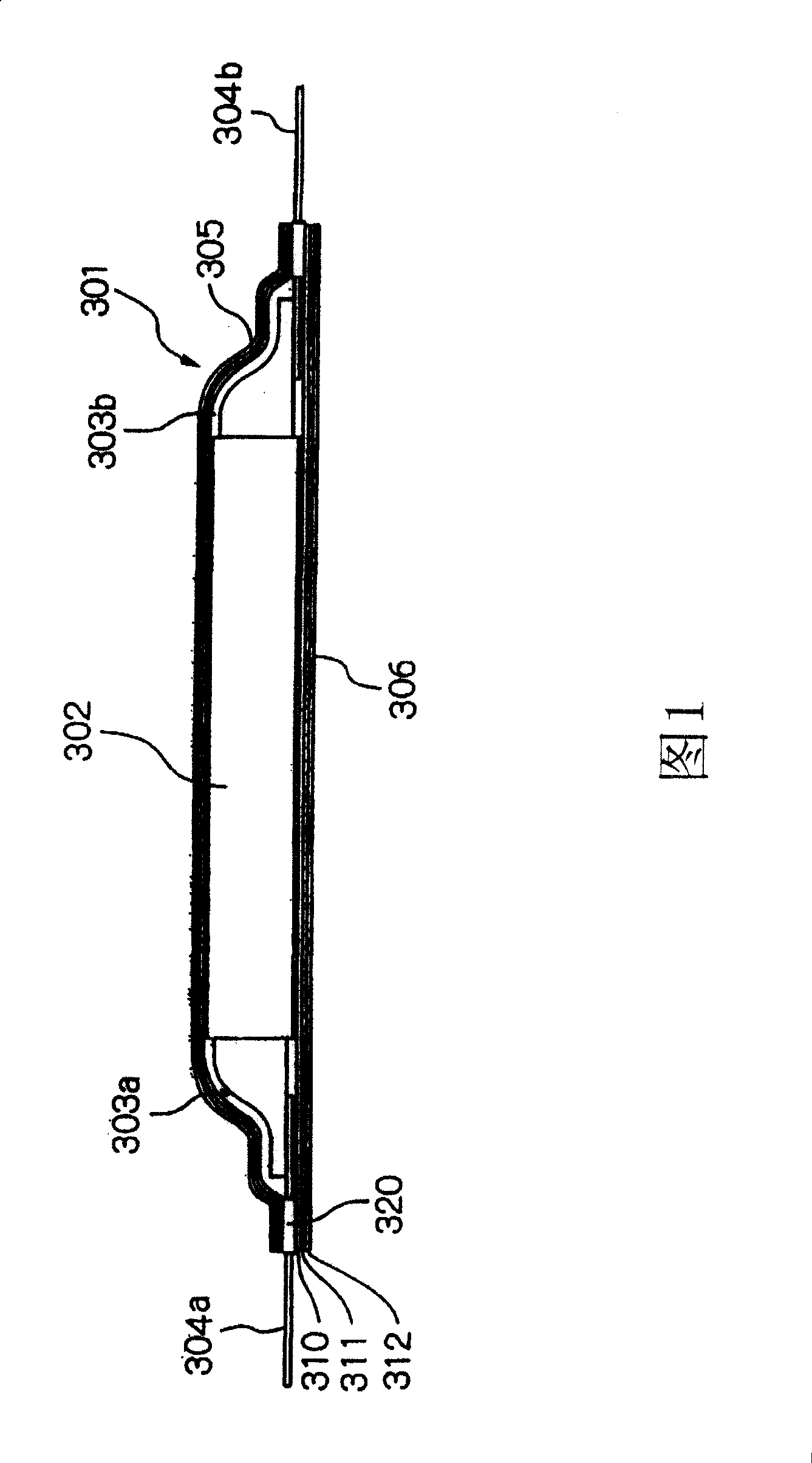 Film enclosed electric device and collector covering member for the film enclosed electric device