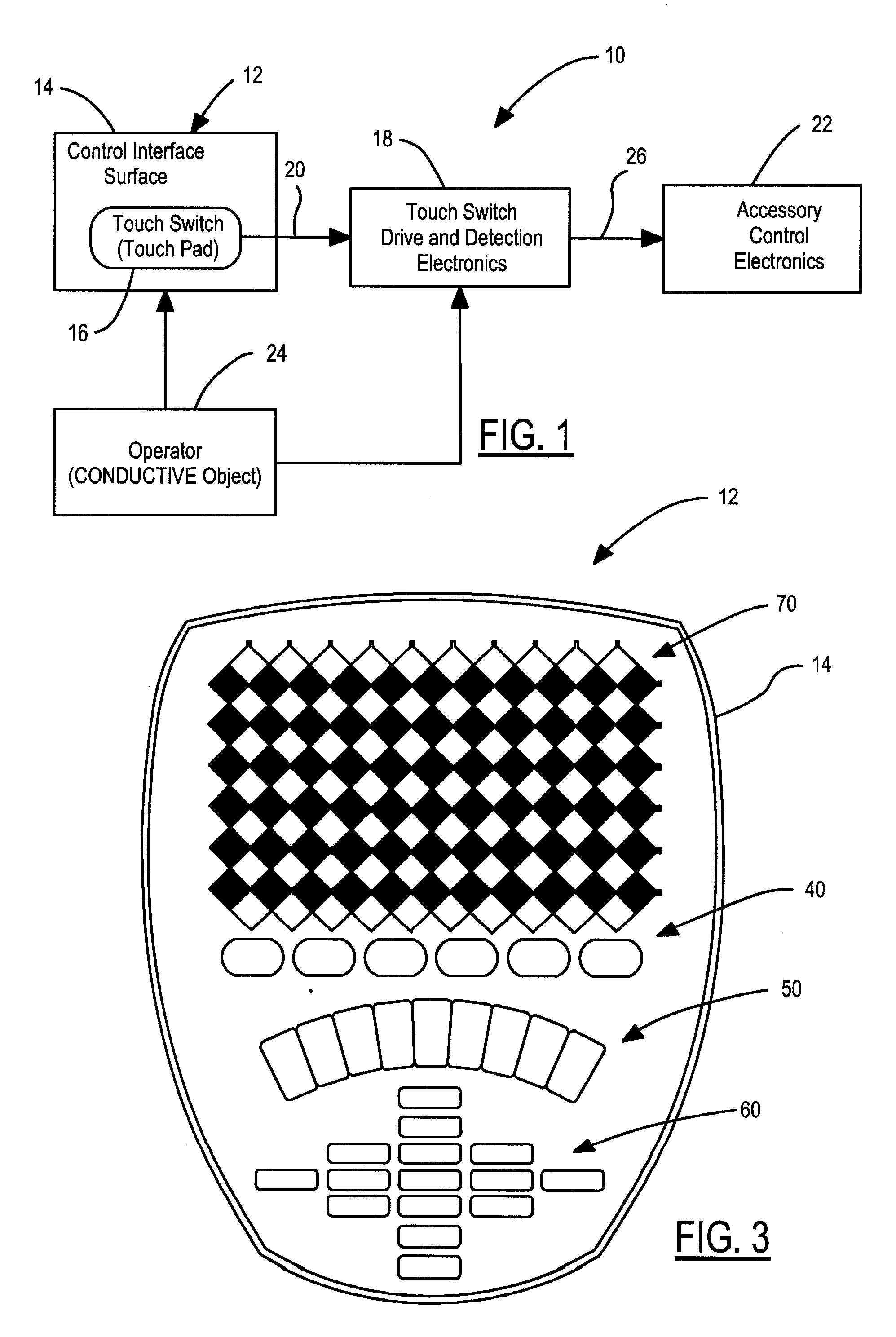 Vehicle accessory control interface having capactive touch switches