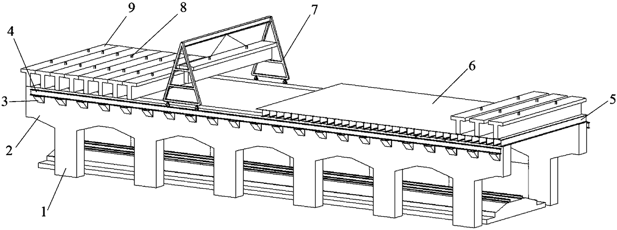 Quick construction method for over-crossing business line hangar tunnel T-shaped girder in narrow space