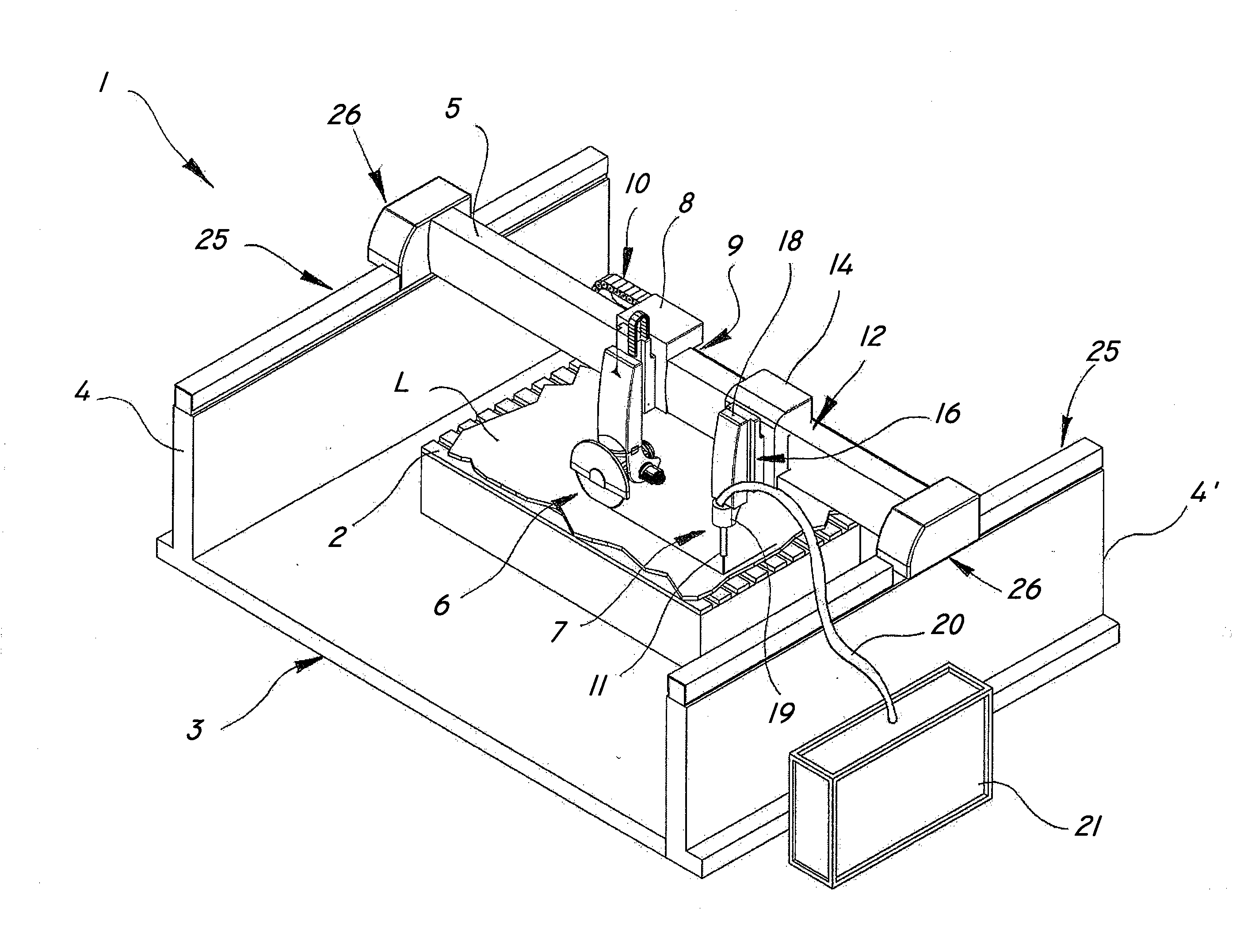 Multiple-tool machine for combined cutting of slabs of hard material