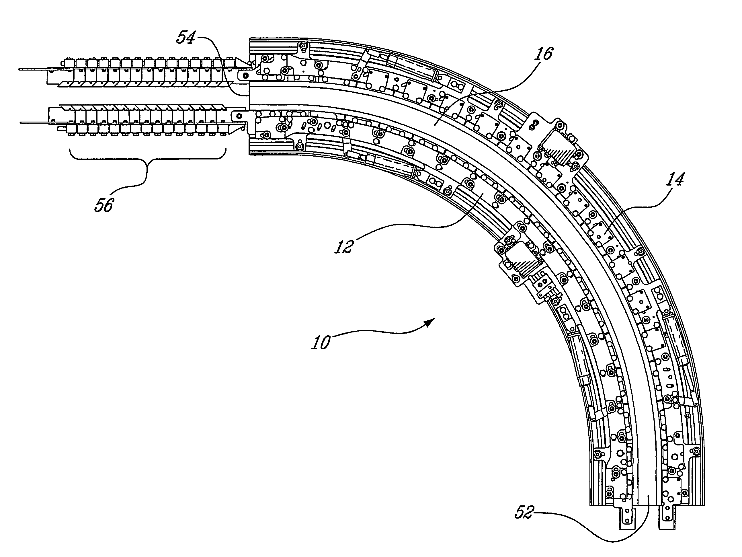 Adjustable curved guideway for a conveyor and method for realising same