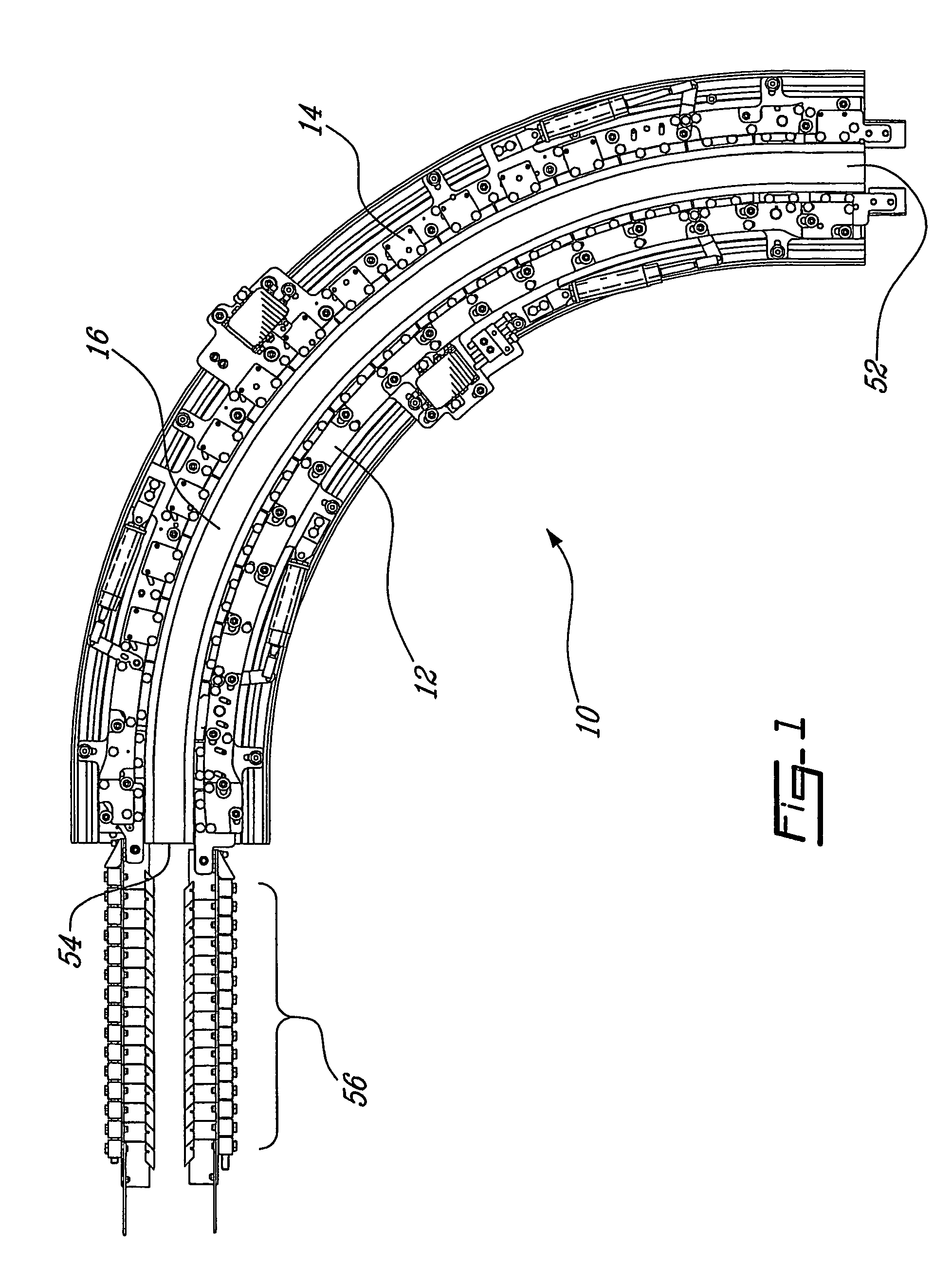 Adjustable curved guideway for a conveyor and method for realising same