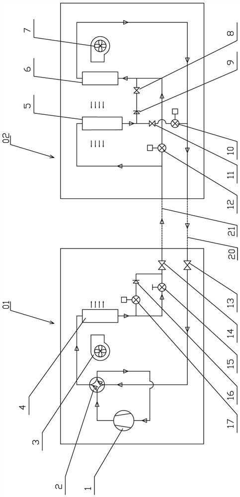 Single-pipe efficient refrigeration, dehumidification and heating air conditioning conversion system