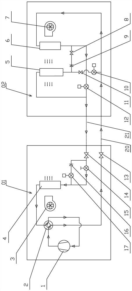 Single-pipe efficient refrigeration, dehumidification and heating air conditioning conversion system