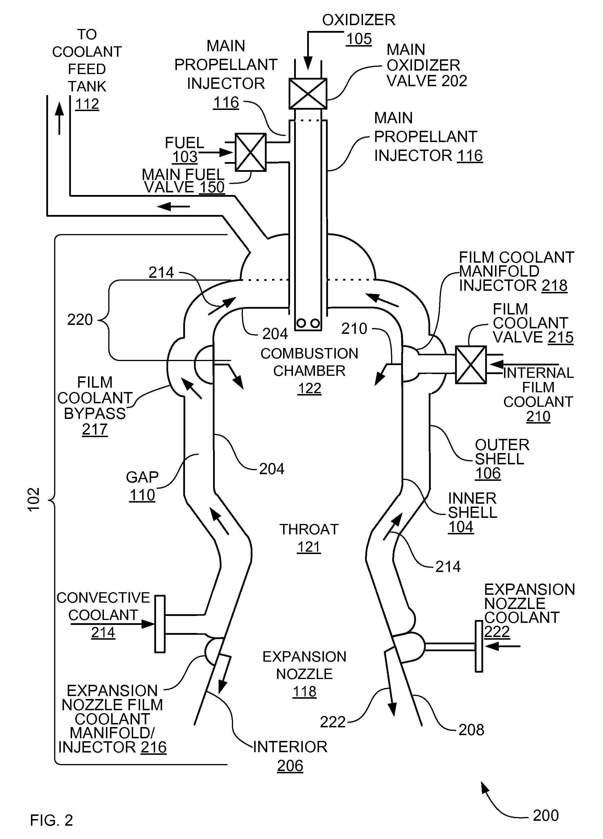 Simplified thrust chamber recirculating cooling system