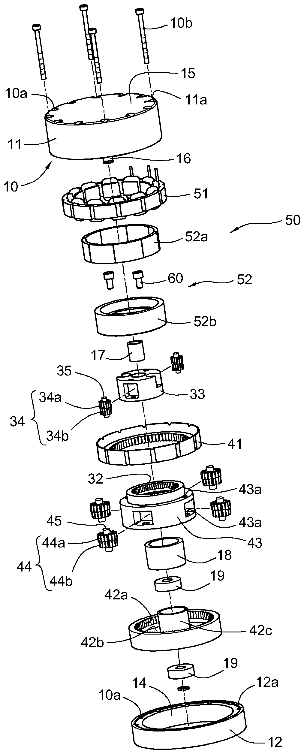 Combined reduction gear with motor