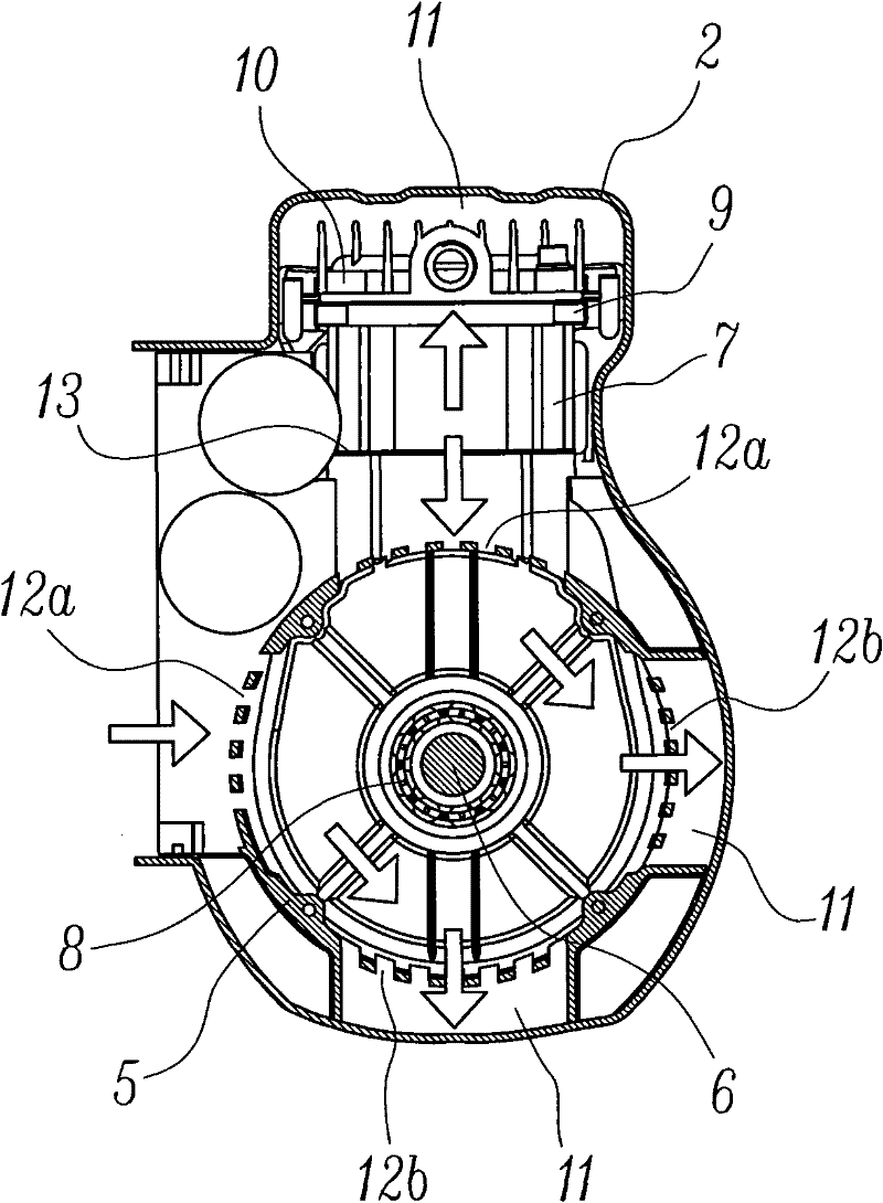 Cooling structure of crankcase of directly coupled type air compressor