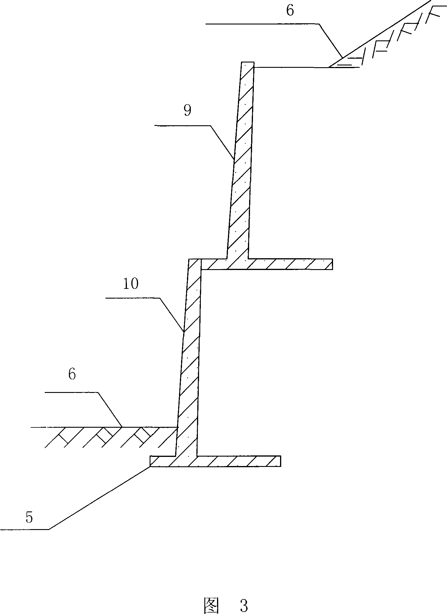 Two-stage stack-type cantilevered L-shaped blank wall and construction method thereof