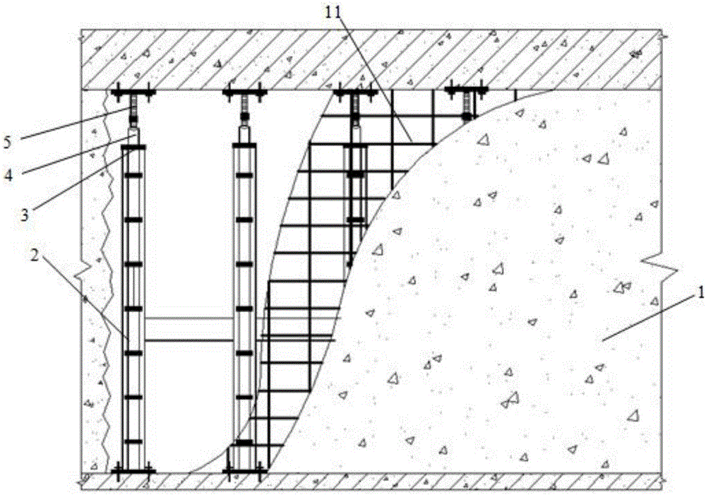 Reinforced structure used for concrete displacement of shear wall and construction method of reinforced structure