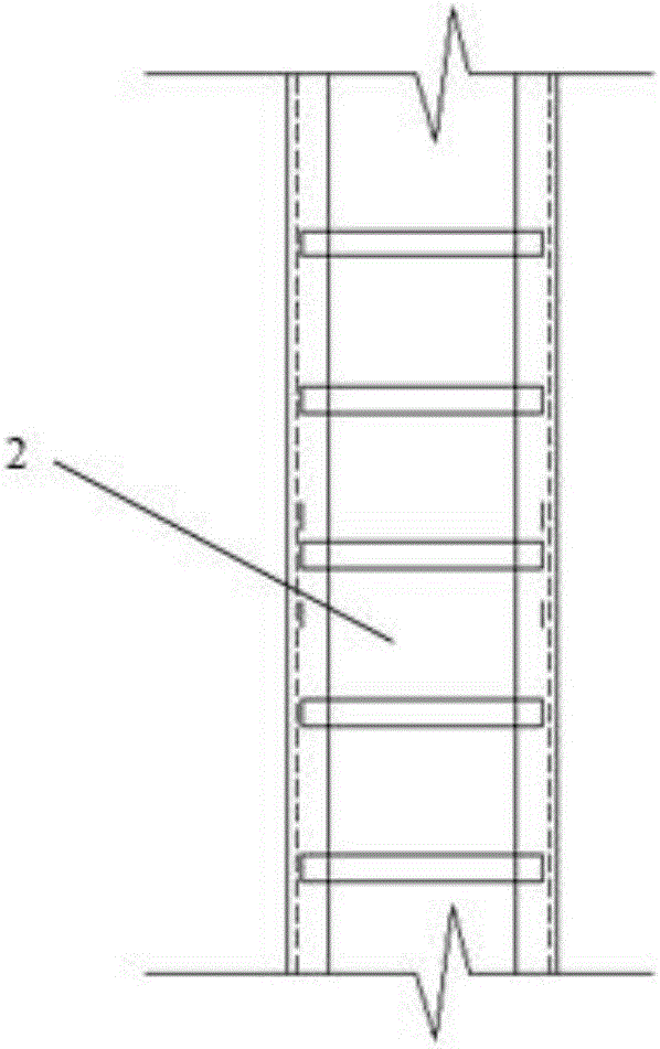 Reinforced structure used for concrete displacement of shear wall and construction method of reinforced structure