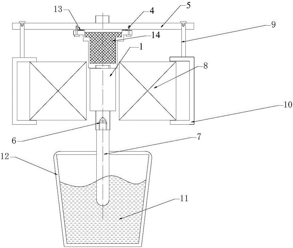 Magneto-vibration solidification device and method for light alloy melt