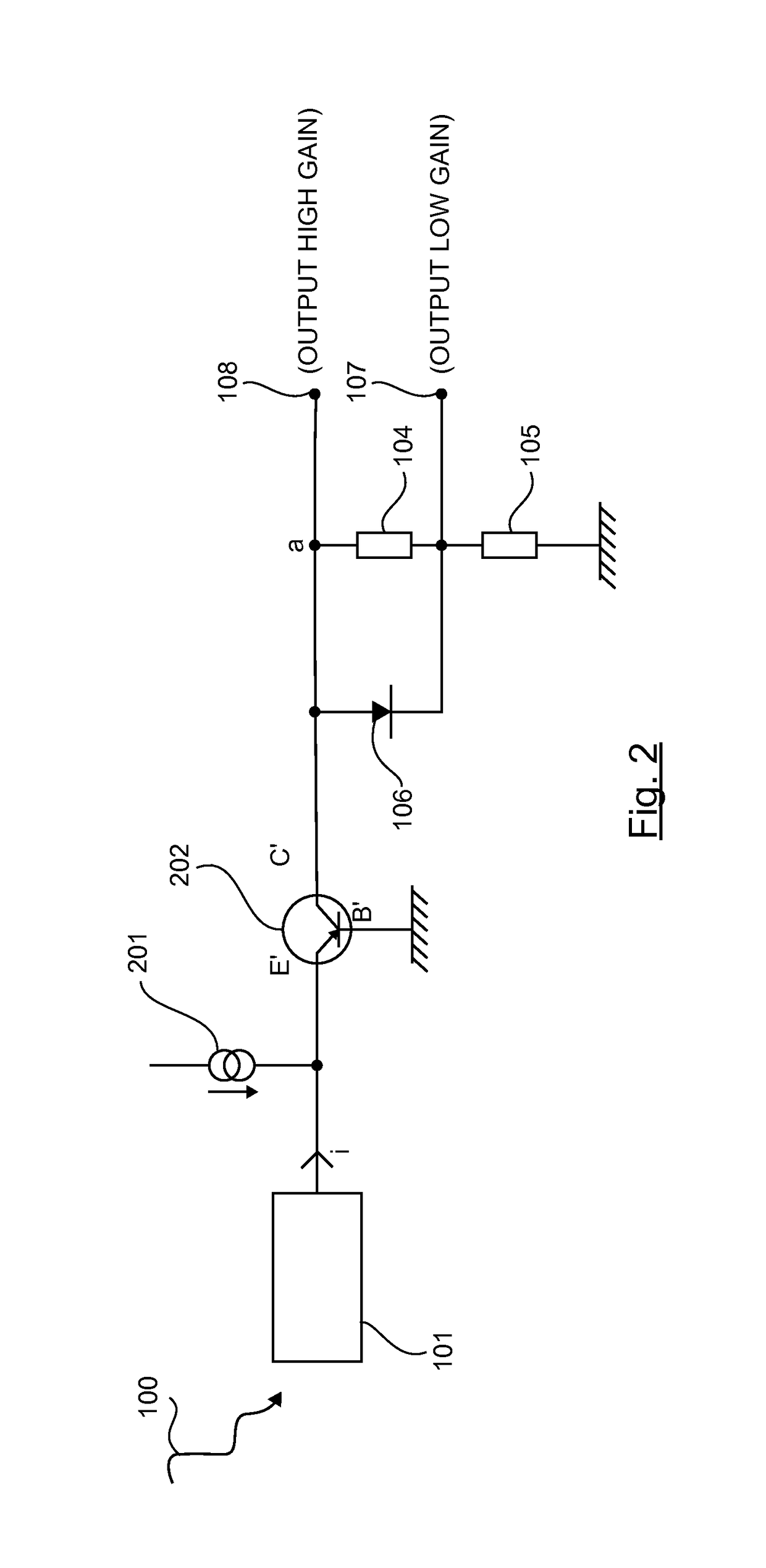 Electronic circuit comprising a current conveyor arranged with an anti-saturation device and corresponding device for detecting photons