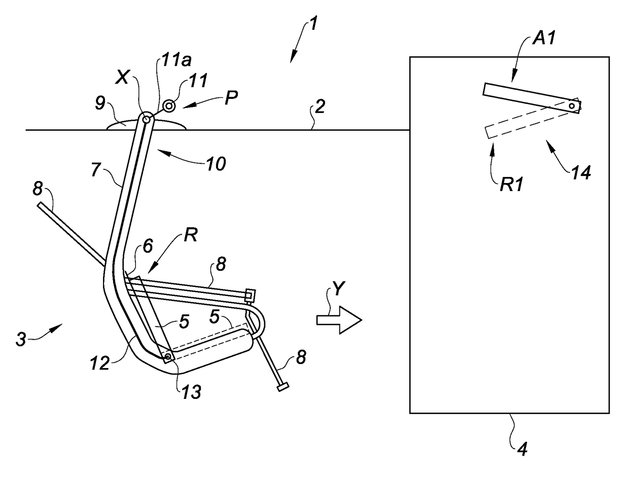 Installation and method of transport by overhead cable