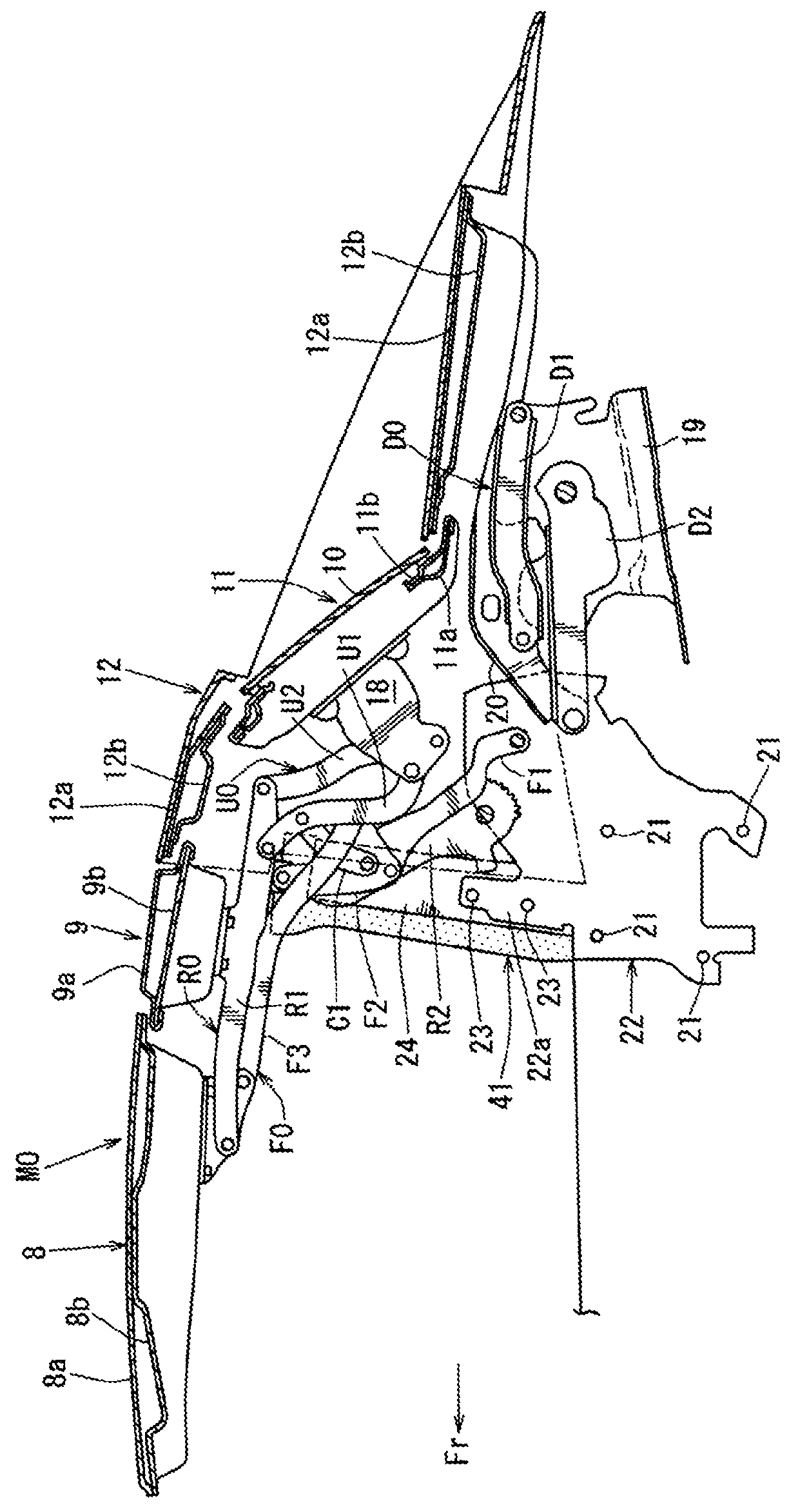Seal structure of automotive vehicle with storing-type roof