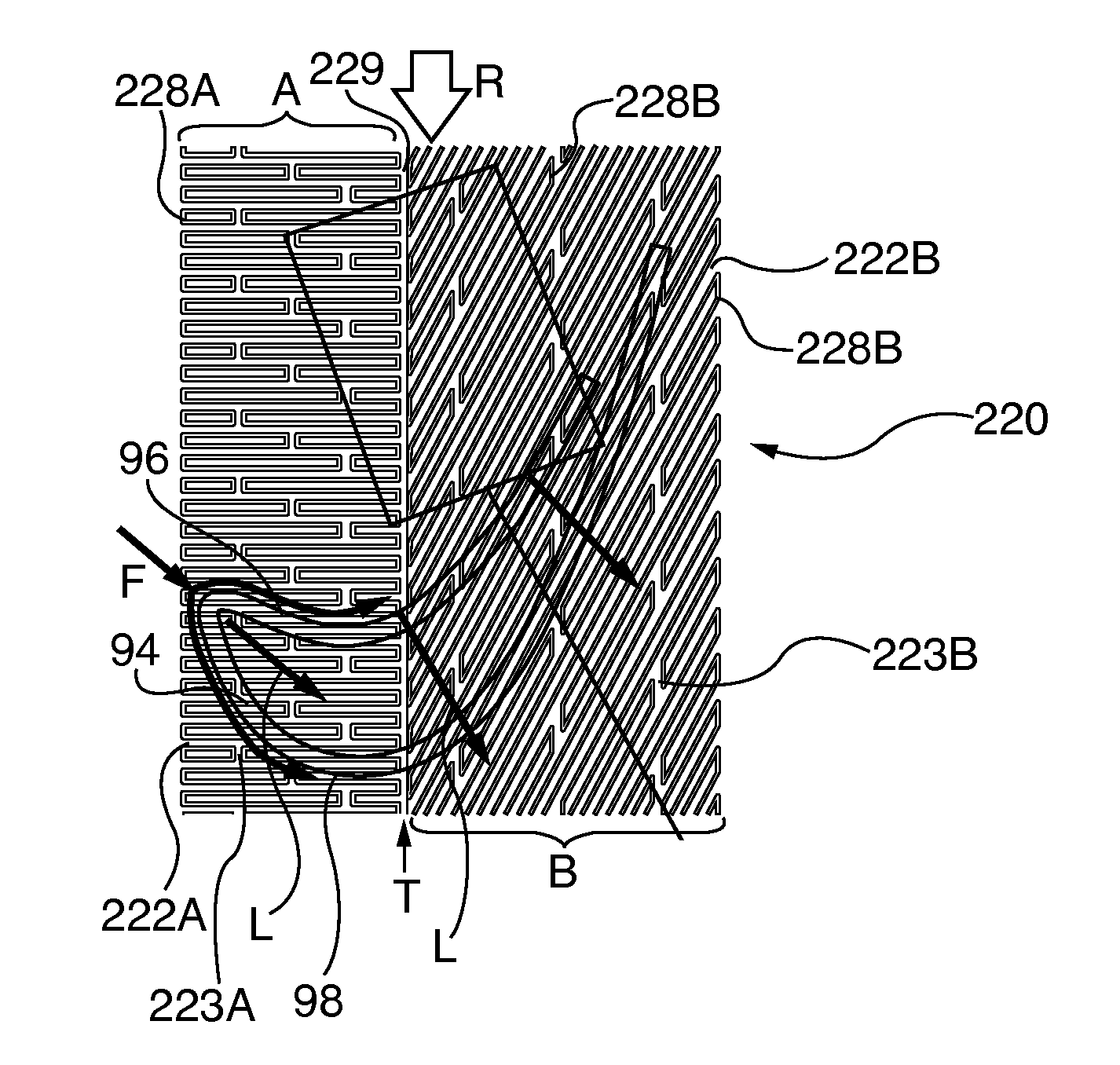 Turbine abradable layer with asymmetric ridges or grooves