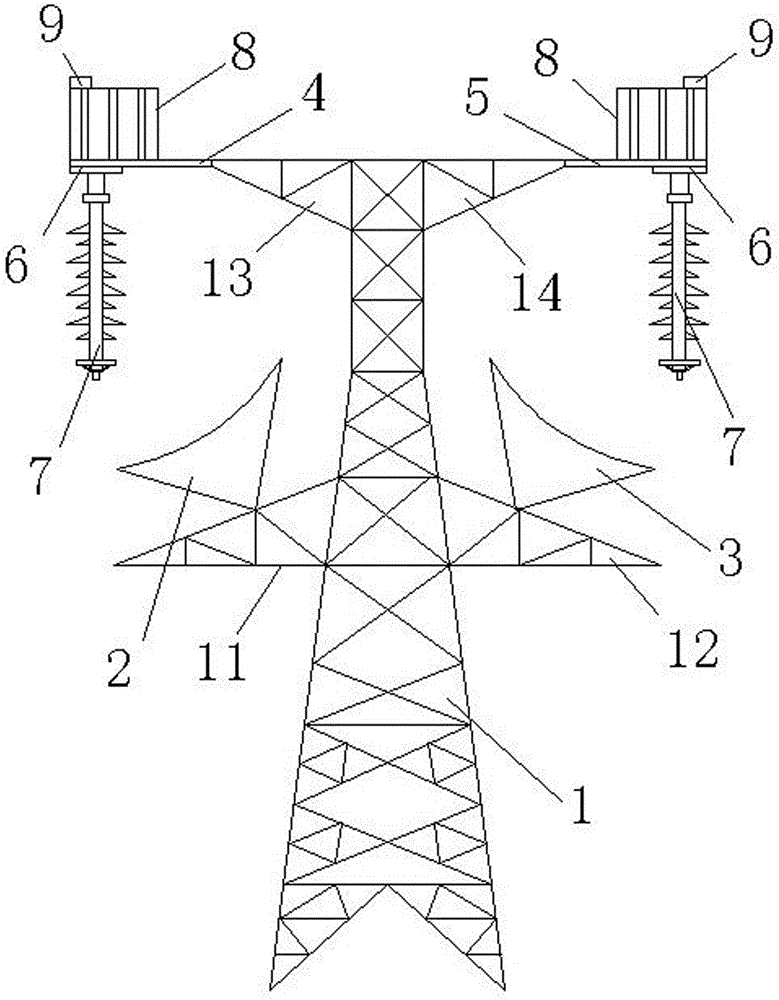 Wind-drift-resistant insulator mounting device for jumper wire in angle-steel tower of power transmission line