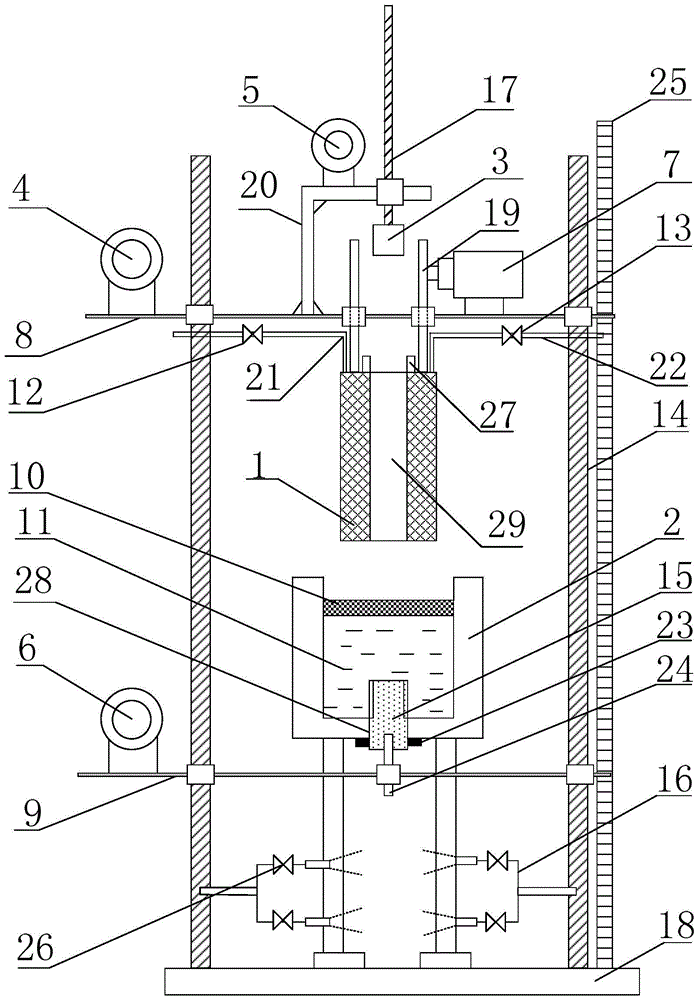 A test device for simulating solidification of continuous casting slab and its application method