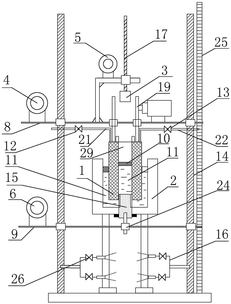 A test device for simulating solidification of continuous casting slab and its application method