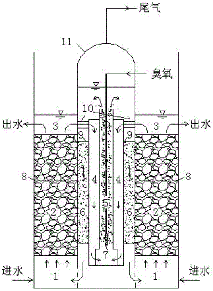 Embedded biological pre-oxidization aerated filter advanced-treatment method
