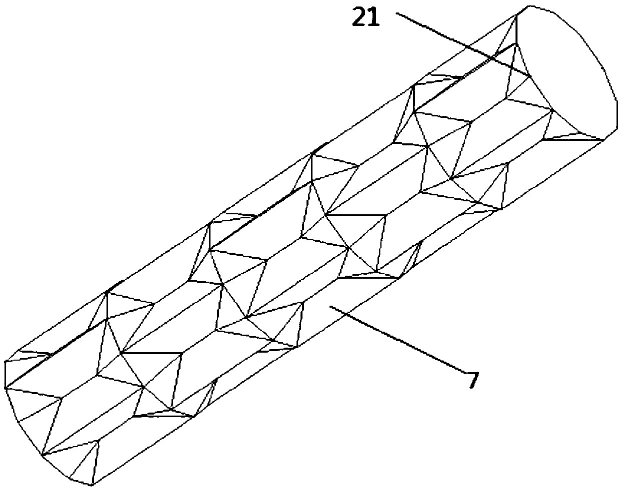 A buckling-inducing brace with elongated pineapple-shaped inducing units at the end